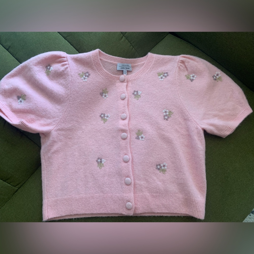 Moving Sale: NWOT & Other Stories Flower Bejeweled Puff Sleeve Cardigan